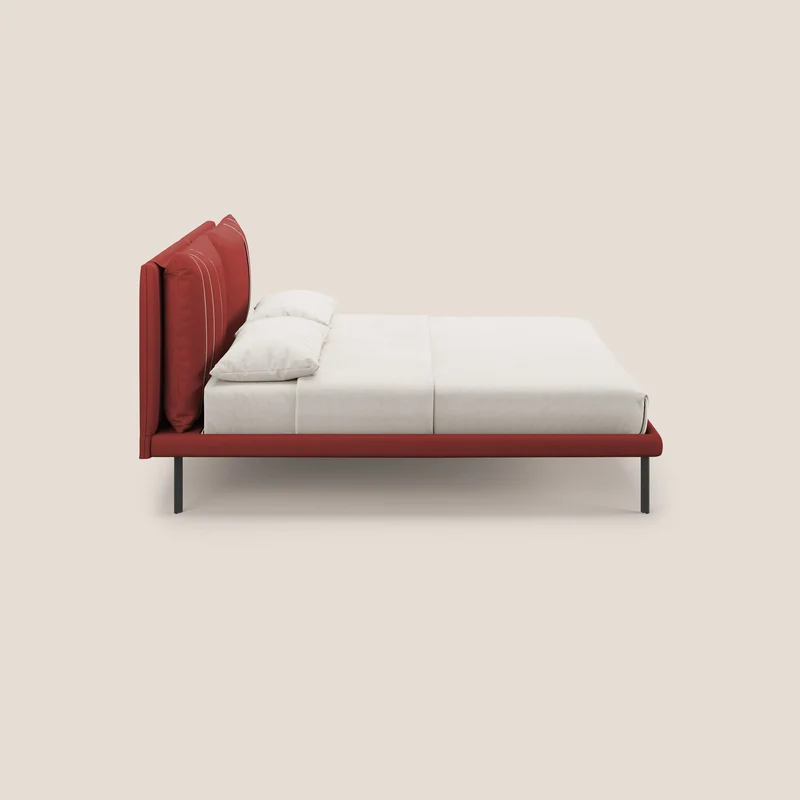 Giselle lit moderne avec coussins tête de lit réglables avec poches en microfibre imperméable T11 rouge