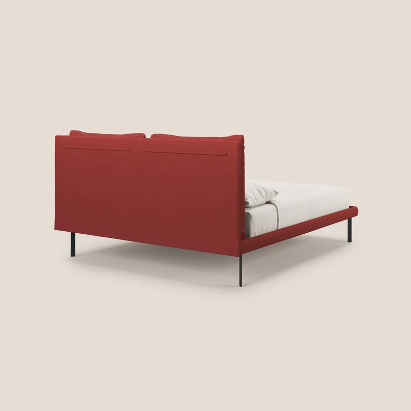 Giselle lit moderne avec coussins tête de lit réglables avec poches en microfibre imperméable T11 rouge
