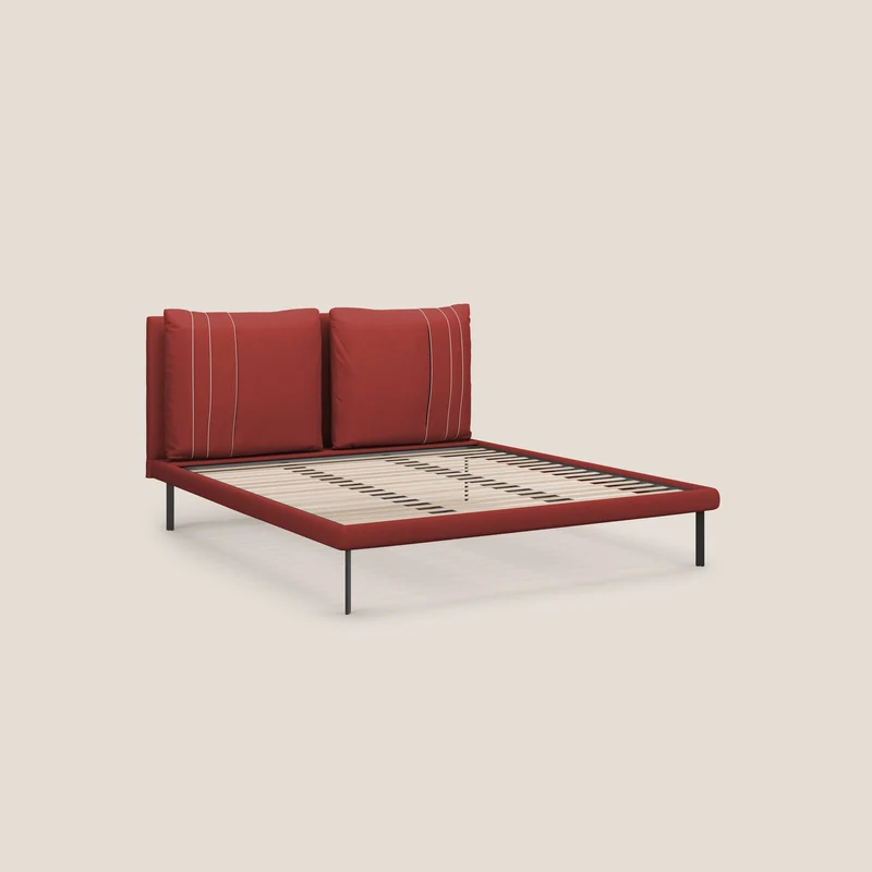 Giselle lit moderne avec coussins tête de lit réglables avec poches en microfibre imperméable T11 rouge