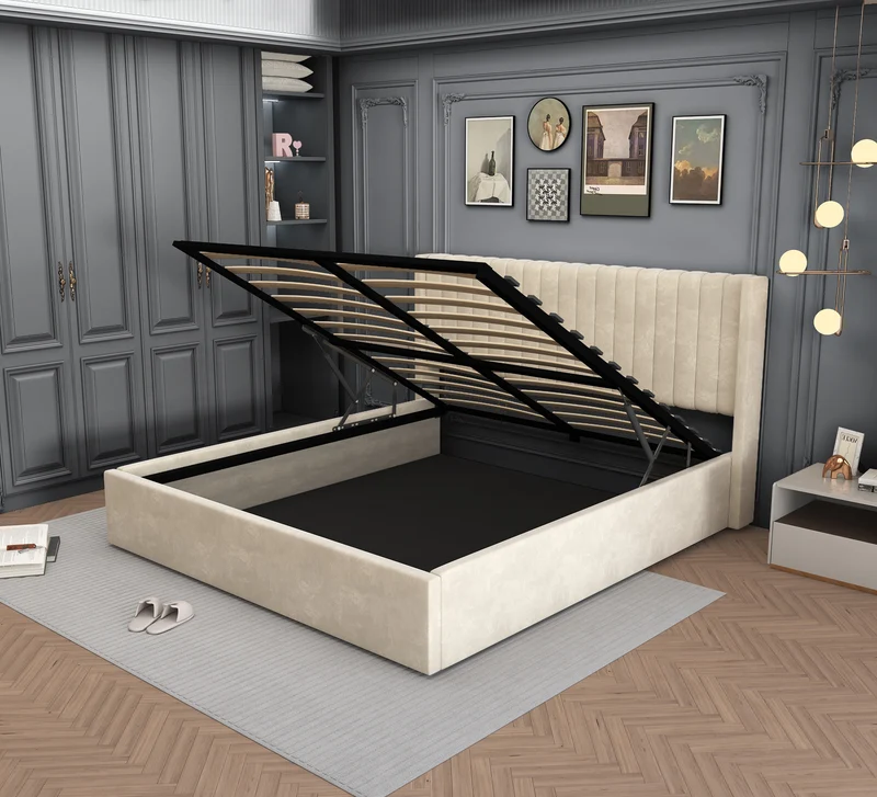 Lit Coffre Camille Beige – Velours 90x190