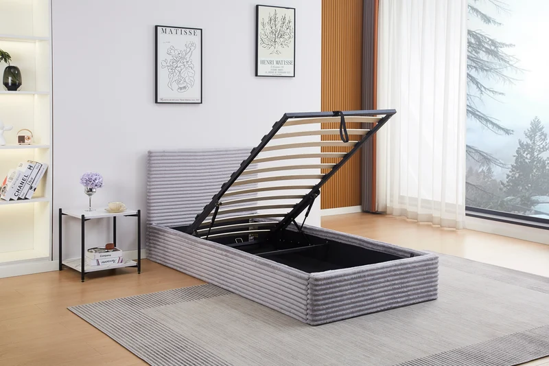 Lit Coffre Maia Gris – Tissu Côtelé
