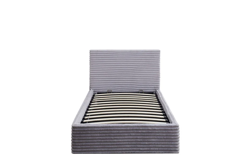 Lit Coffre Maia Gris – Tissu Côtelé