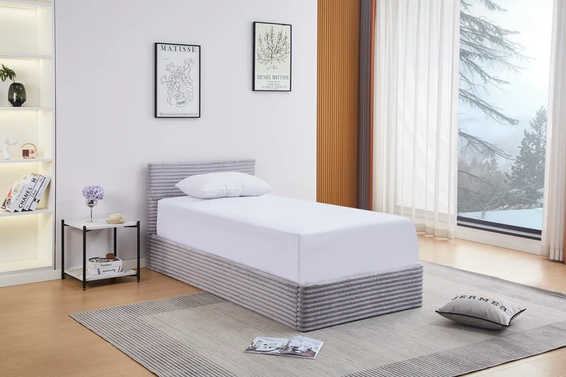 Lit Coffre Maia Gris – Tissu Côtelé