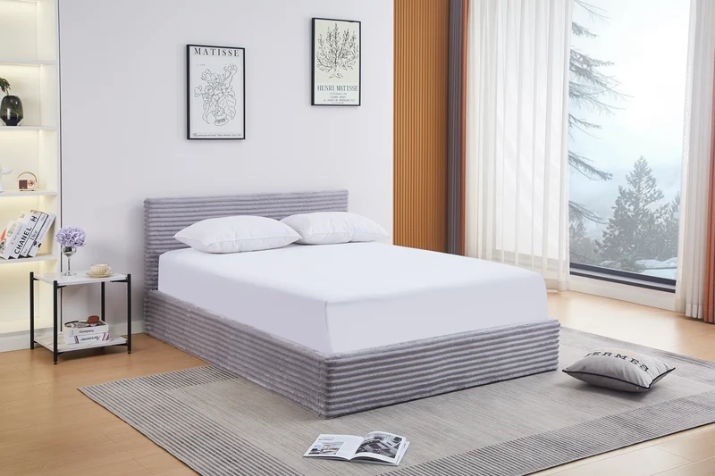 Lit Coffre Maia Gris – Tissu Côtelé