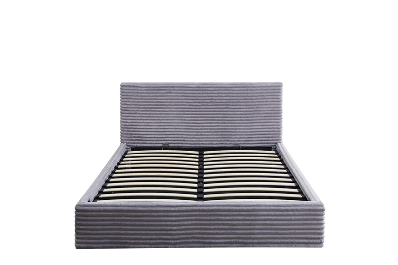 Lit Coffre Maia Gris – Tissu Côtelé