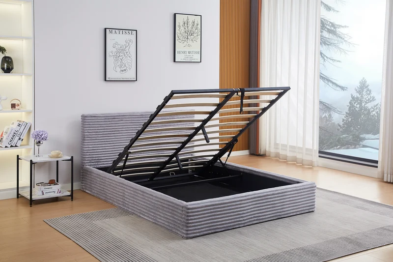 Lit Coffre Maia Gris – Tissu Côtelé