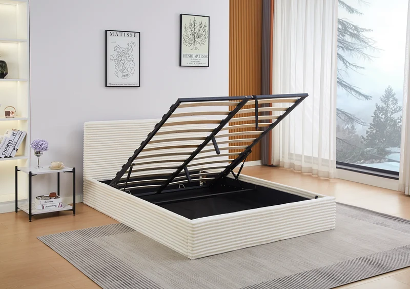 Lit Coffre Maia Ecru – Tissu Côtelé