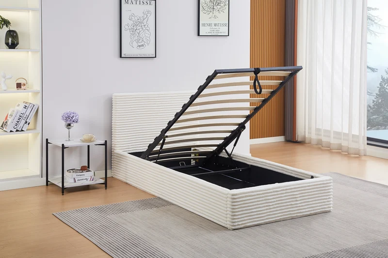 Lit Coffre Maia Ecru – Tissu Côtelé