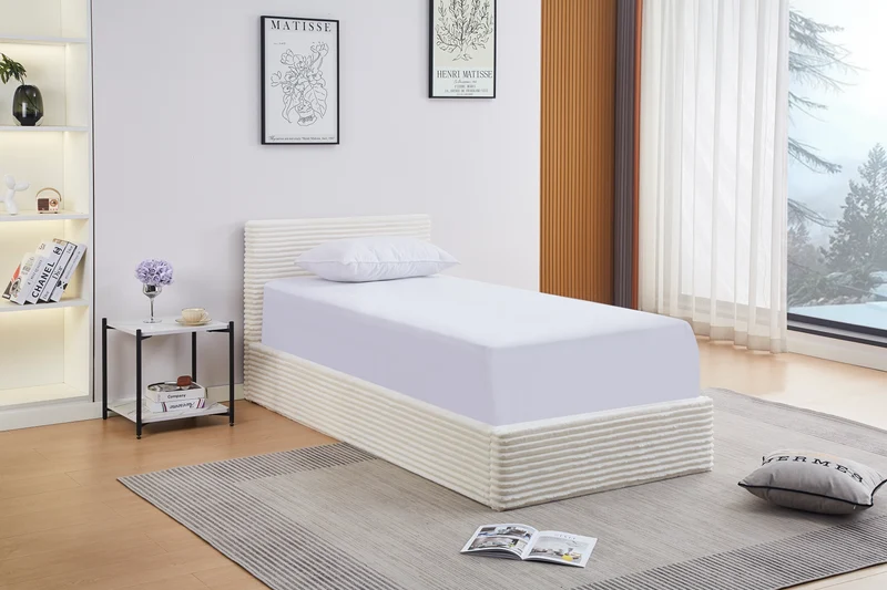 Lit Coffre Maia Ecru – Tissu Côtelé