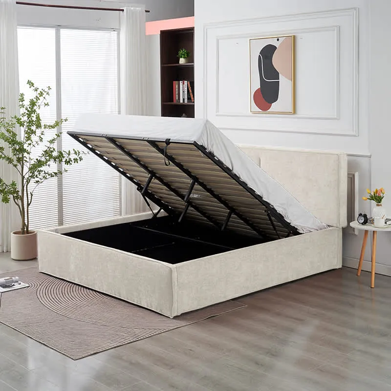 Lit Coffre Olivia Beige – Tissu Chenille