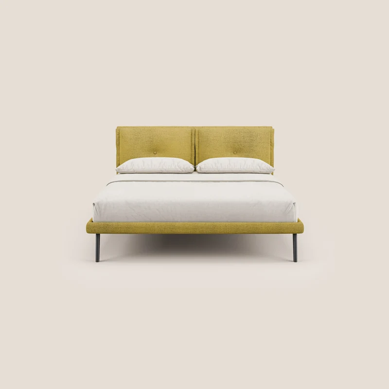 Ibuki lit avec coussins capitonnés réglables et pieds foncés en tissu flammé imperméable T03 jaune