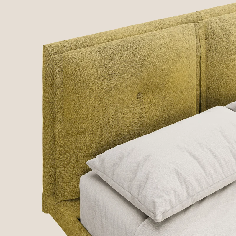 Ibuki lit avec coussins capitonnés réglables et pieds foncés en tissu flammé imperméable T03 jaune