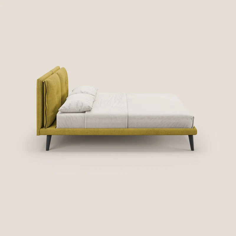 Ibuki lit avec coussins capitonnés réglables et pieds foncés en tissu flammé imperméable T03 jaune