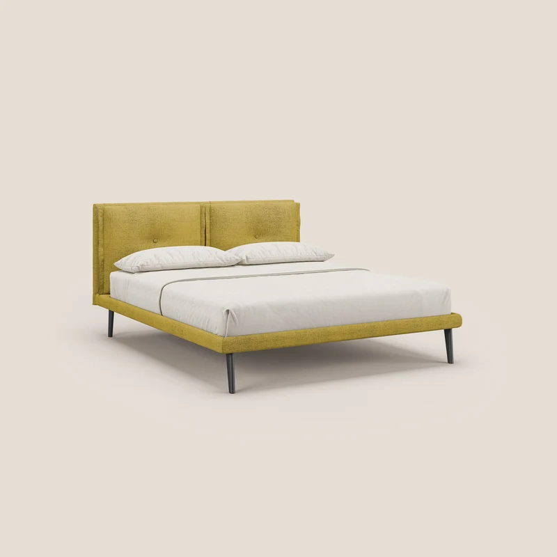 Ibuki lit avec coussins capitonnés réglables et pieds foncés en tissu flammé imperméable T03 jaune