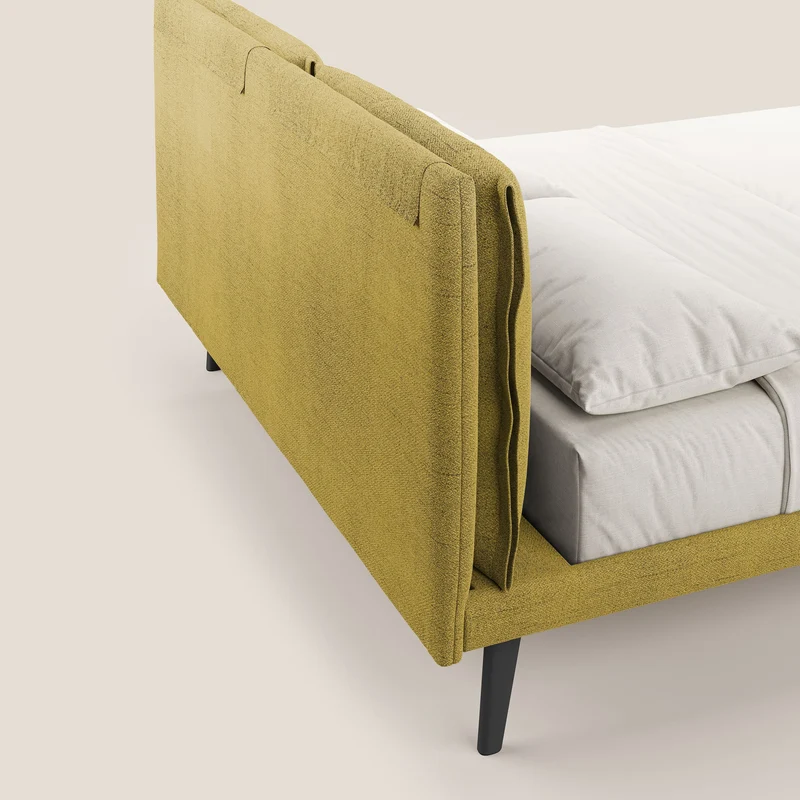 Ibuki lit avec coussins capitonnés réglables et pieds foncés en tissu flammé imperméable T03 jaune