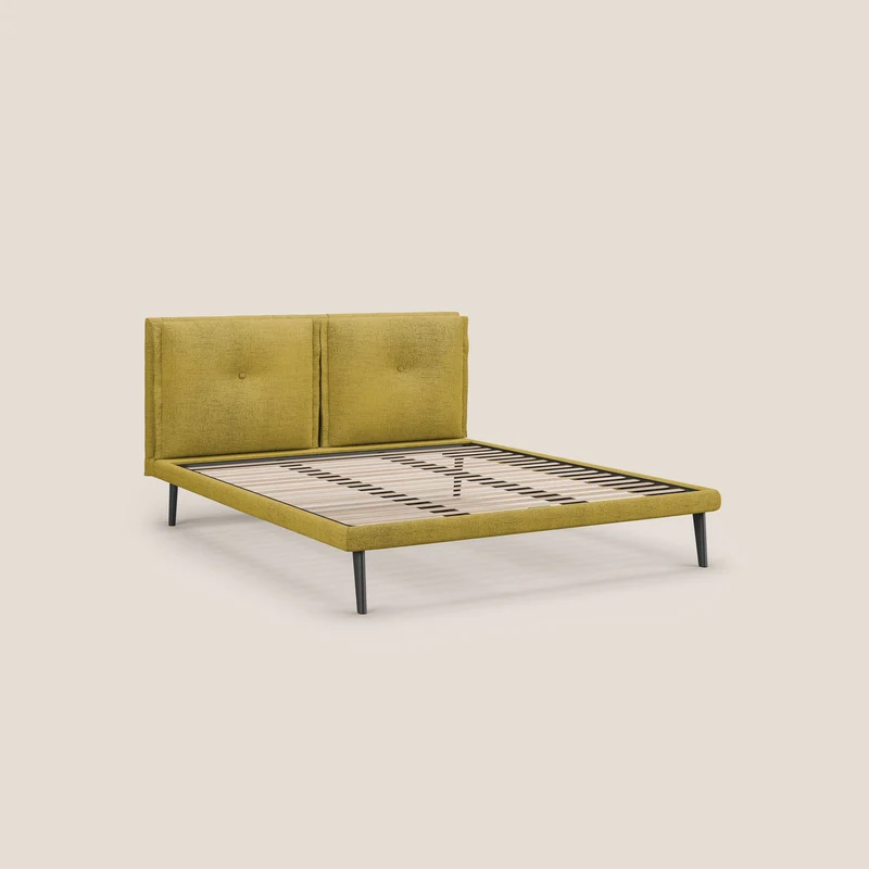 Ibuki lit avec coussins capitonnés réglables et pieds foncés en tissu flammé imperméable T03 jaune