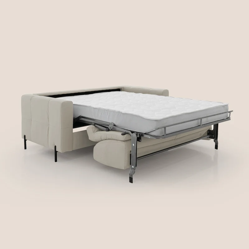 Ortensia canapé convertible matelas H 18cm et pieds hauts en élégante microfibre détachable T11 crème
