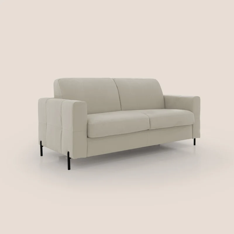 Ortensia canapé convertible matelas H 18cm et pieds hauts en élégante microfibre détachable T11 crème