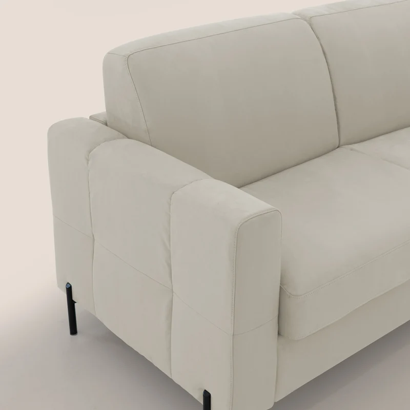 Ortensia canapé convertible matelas H 18cm et pieds hauts en élégante microfibre détachable T11 crème
