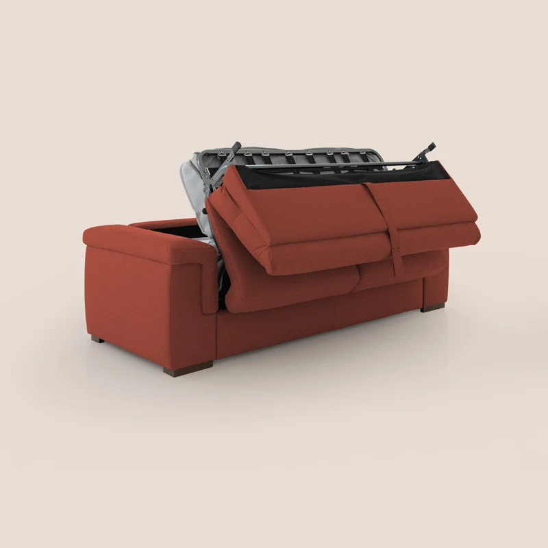 Magnolia canapé convertible avec matelas H 18cm et dossier haut et moelleux en tissu détachable T05 rouge