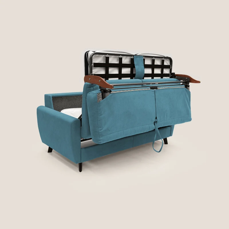 Callisto Canapé lit convertible en tissu doux imperméable T02 bleu ciel