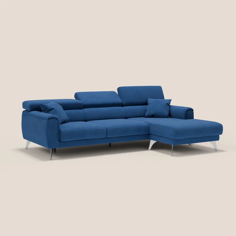Caravaggio Canapé d'angle avec assises coulissantes en tissu doux imperméable T02 bleu