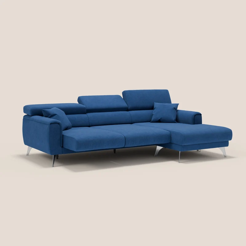 Caravaggio Canapé d'angle avec assises coulissantes en tissu doux imperméable T02 bleu