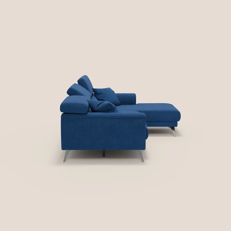 Caravaggio Canapé d'angle avec assises coulissantes en tissu doux imperméable T02 bleu