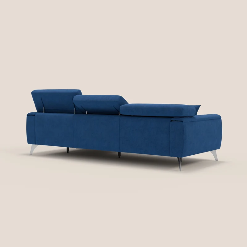 Caravaggio Canapé d'angle avec assises coulissantes en tissu doux imperméable T02 bleu