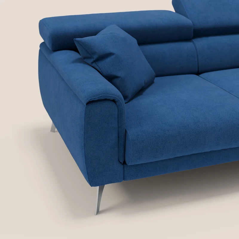 Caravaggio Canapé d'angle avec assises coulissantes en tissu doux imperméable T02 bleu