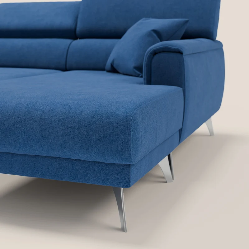 Caravaggio Canapé d'angle avec assises coulissantes en tissu doux imperméable T02 bleu