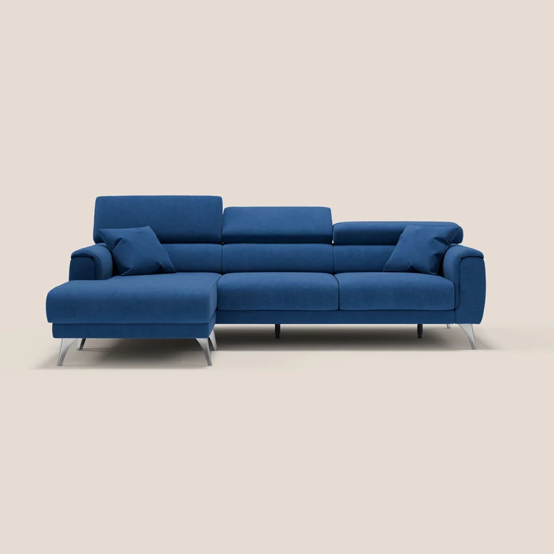 Caravaggio Canapé d'angle avec assises coulissantes en tissu doux imperméable T02 bleu