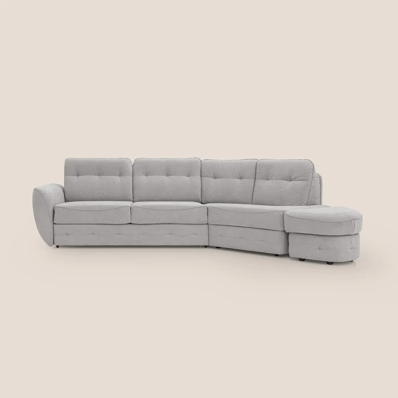 Zeus Canapé d'angle convertible DROIT (mat. 160x197) avec matelas H18 cm pouf mobile en tissu imperméable T02 GRIS CLAIR