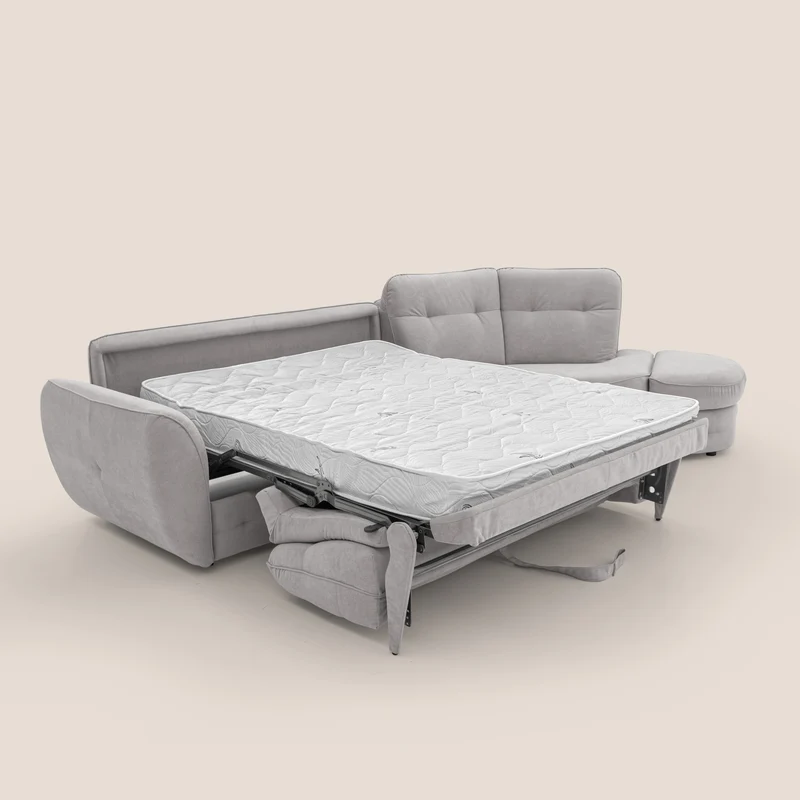 Zeus Canapé d'angle convertible avec matelas H18 cm pouf mobile en tissu imperméable T02 gris clair
