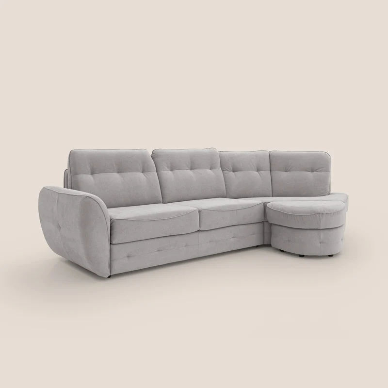 Zeus Canapé d'angle convertible avec matelas H18 cm pouf mobile en tissu imperméable T02 gris clair