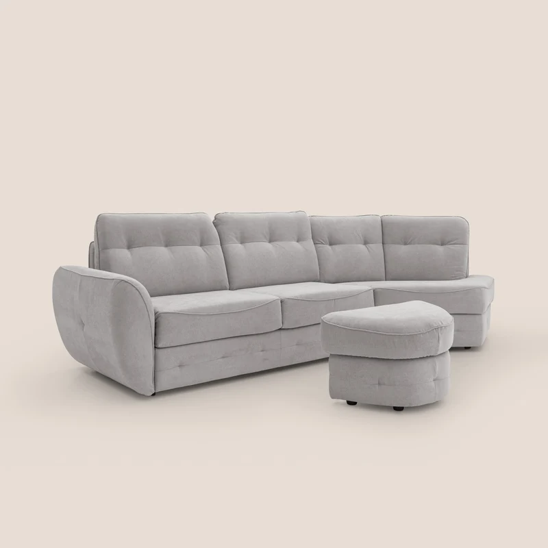 Zeus Canapé d'angle convertible avec matelas H18 cm pouf mobile en tissu imperméable T02 gris clair