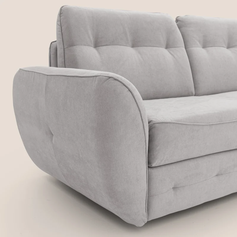 Zeus Canapé d'angle convertible avec matelas H18 cm pouf mobile en tissu imperméable T02 gris clair