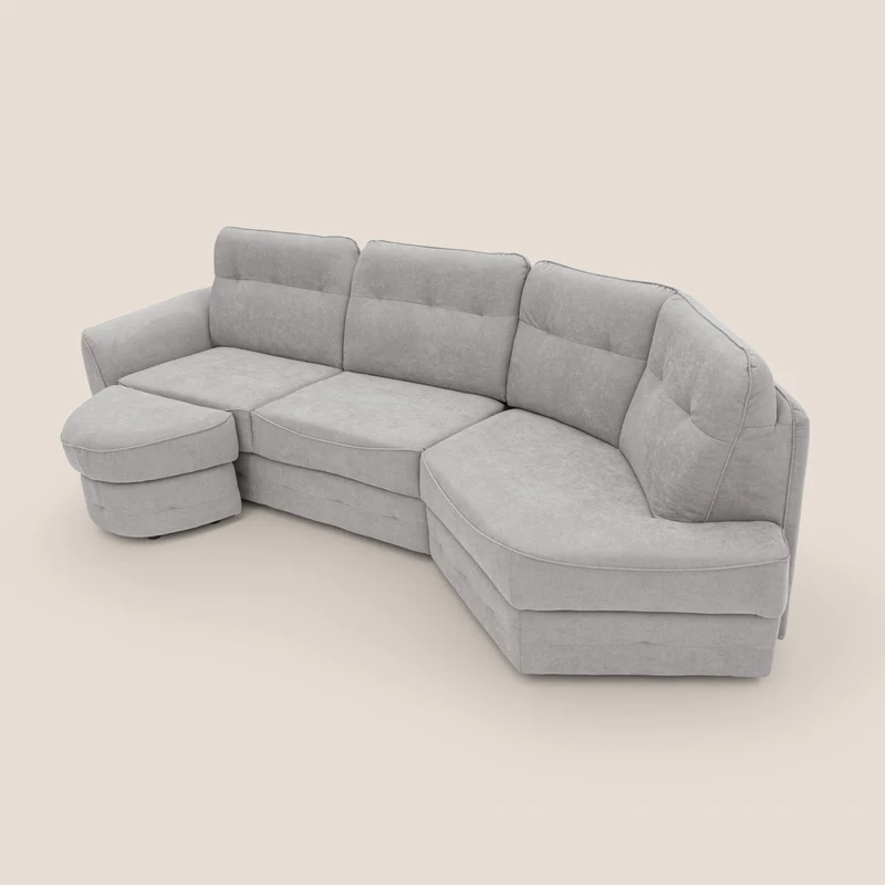 Zeus Canapé d'angle convertible avec matelas H18 cm pouf mobile en tissu imperméable T02 gris clair