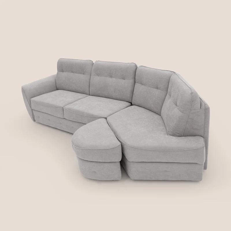 Zeus Canapé d'angle convertible avec matelas H18 cm pouf mobile en tissu imperméable T02 gris clair