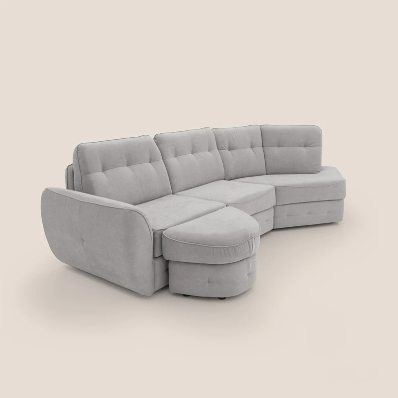 Zeus Canapé d'angle convertible avec matelas H18 cm pouf mobile en tissu imperméable T02 gris clair