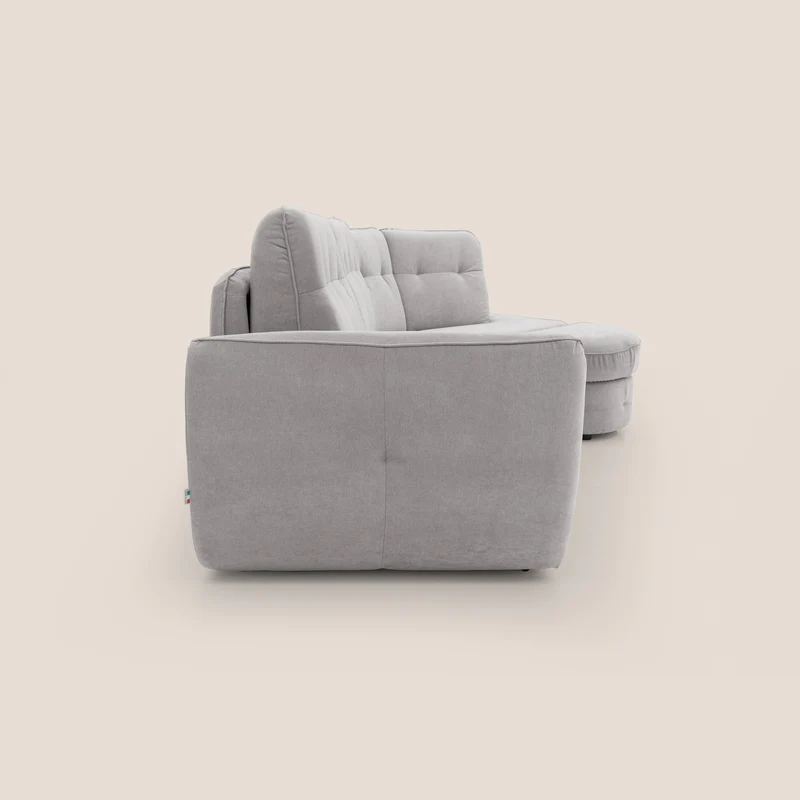 Zeus Canapé d'angle convertible avec matelas H18 cm pouf mobile en tissu imperméable T02 gris clair