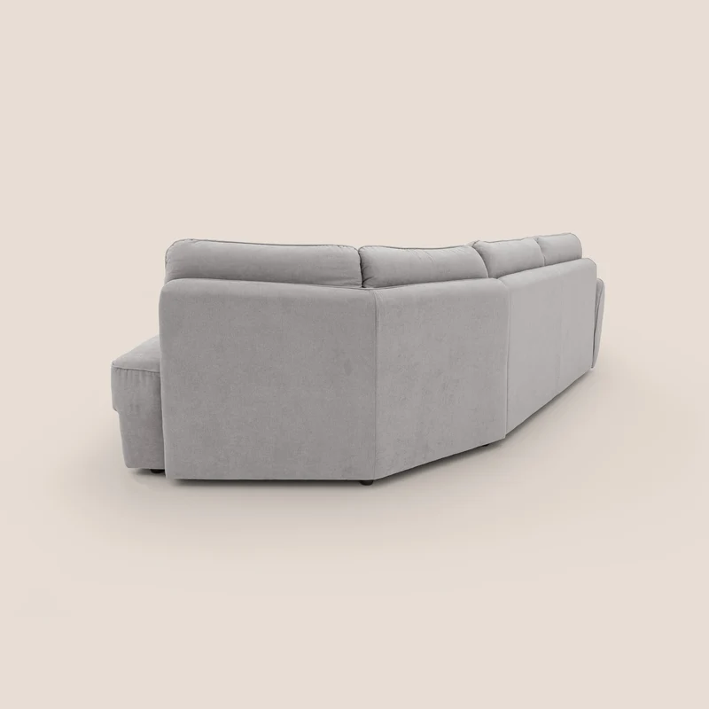 Zeus Canapé d'angle convertible avec matelas H18 cm pouf mobile en tissu imperméable T02 gris clair