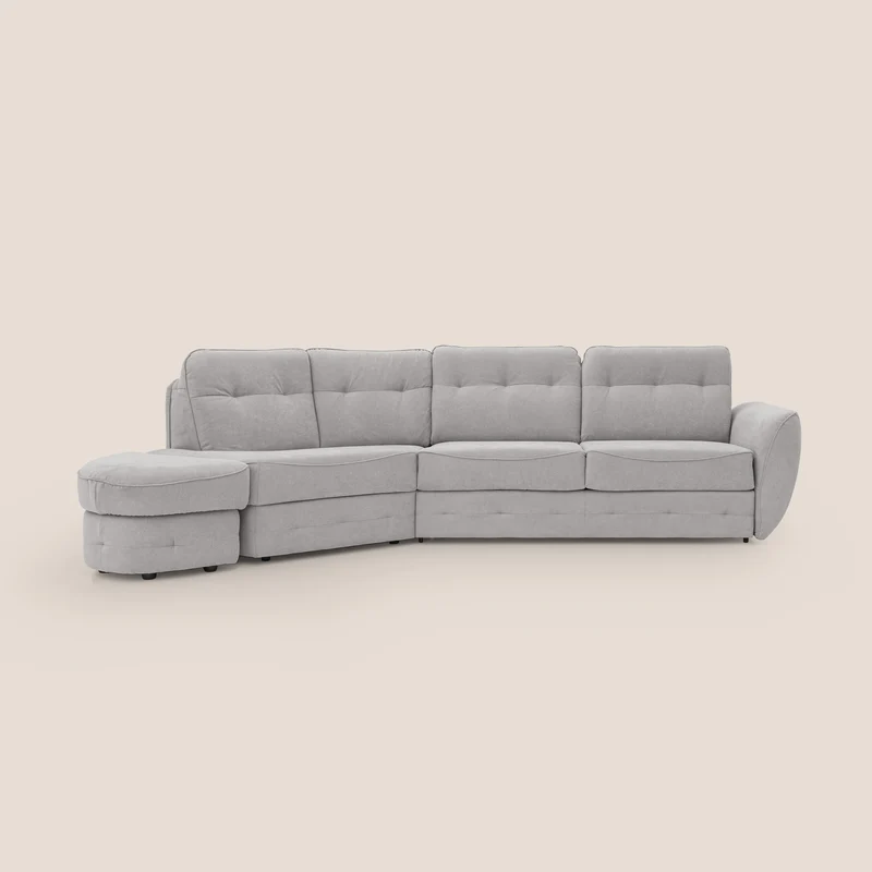 Zeus Canapé d'angle convertible DROIT (mat. 160x197) avec matelas H18 cm pouf mobile en tissu imperméable T02 GRIS CLAIR