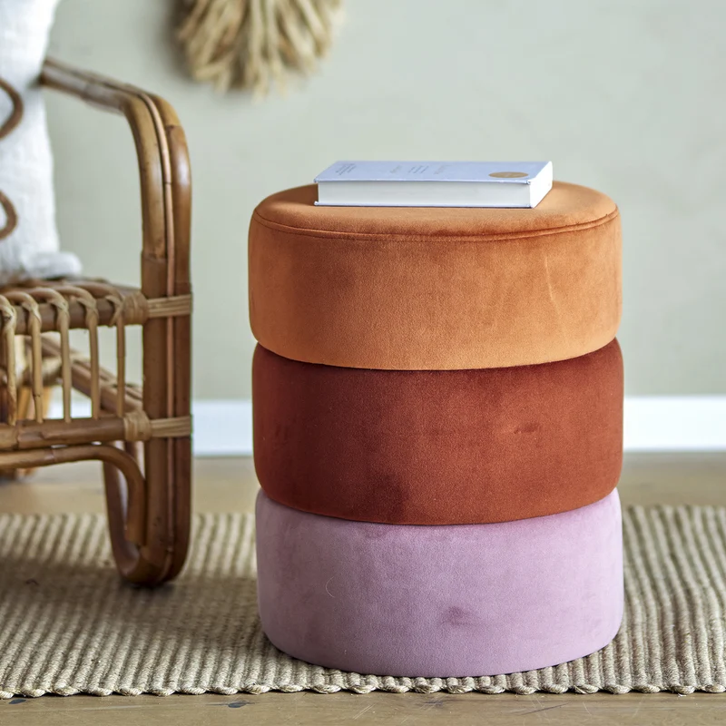 Pouf-table basse Bilbao multicolore cylindrique en velours