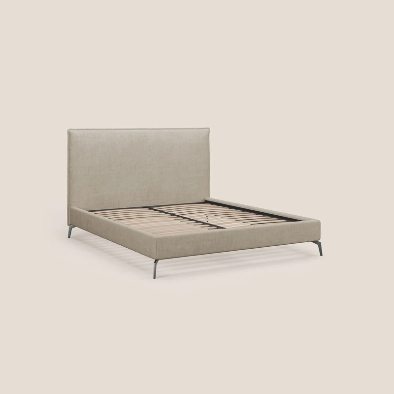 Iris lit rembourré déhoussable avec pieds noirs en tissu imperméable T02 beige