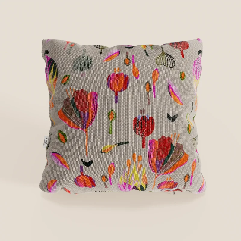 Joy Collection de coussins à motifs multicolores en tissu de coton frais et imperméable gris