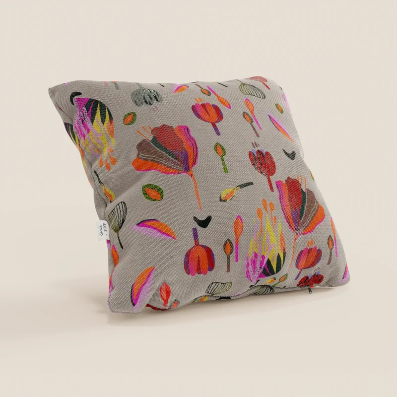 Joy Collection de coussins à motifs multicolores en tissu de coton frais et imperméable gris