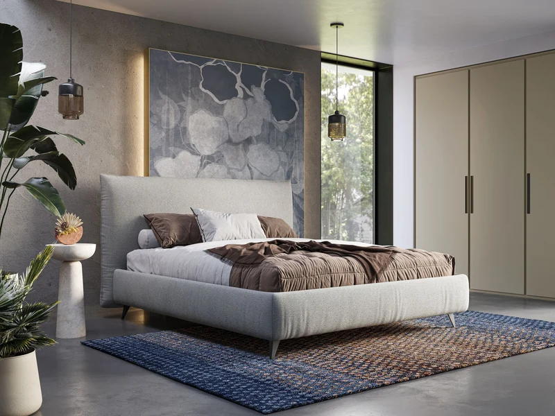 EROS lit rembourré en duvet d'oie avec coffre de rangement en bouclette précieuse détachable T16 crème