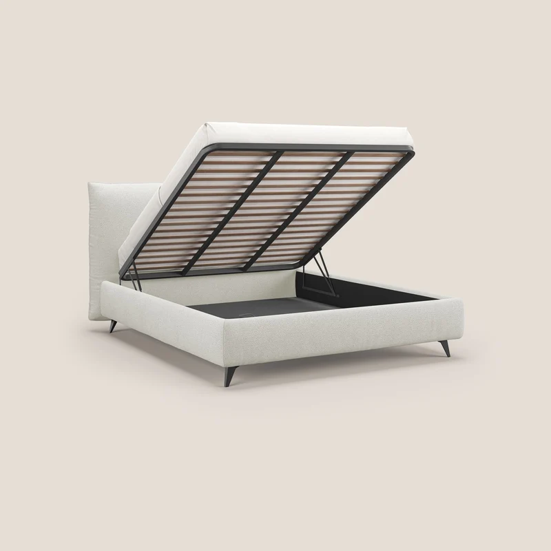 EROS lit rembourré en duvet d'oie avec coffre de rangement en bouclette précieuse détachable T16 crème
