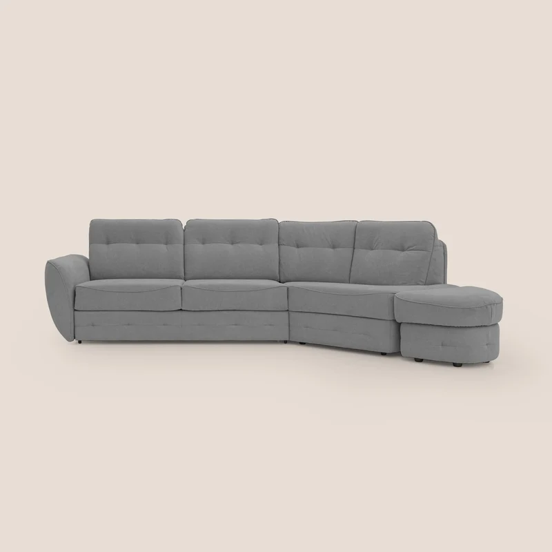 Zeus Canapé d'angle convertible avec matelas H18 cm pouf mobile en tissu imperméable T02 gris